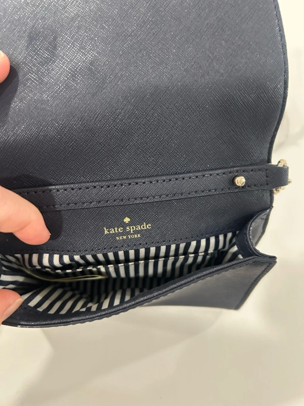 kate spade Navy Perforated Leather Crossbody with Gold Chain - Picture 3 of 4